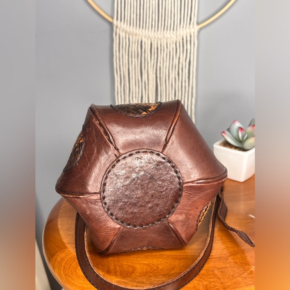 Leather & Rattan CrossBody Bucket Bag - Picture 5 of 13